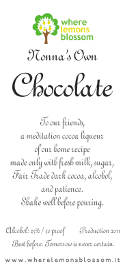 Chocolate liqueur bottle label